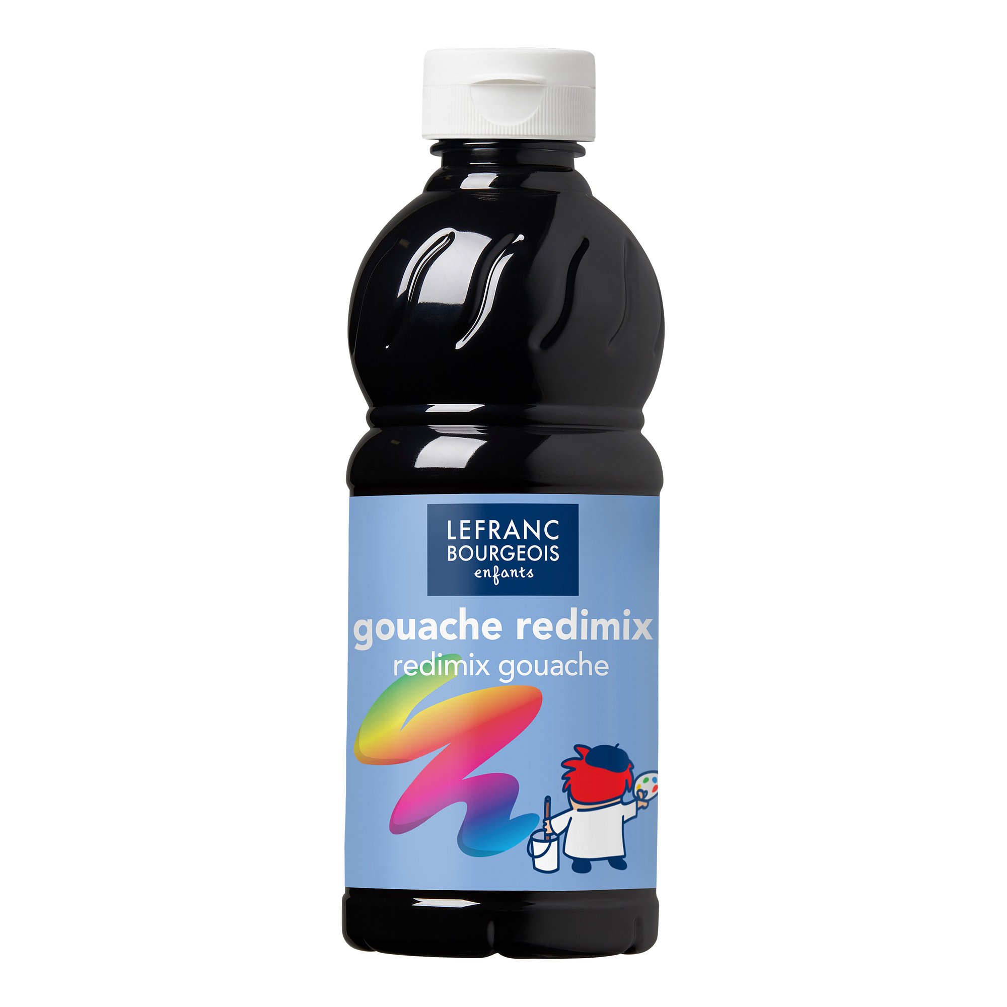 Lefranc & Bourgeois 188017 Children's Ready-to-Use Liquid Tempera Redimix Gouache Paint, 500 ml Bottle, Black