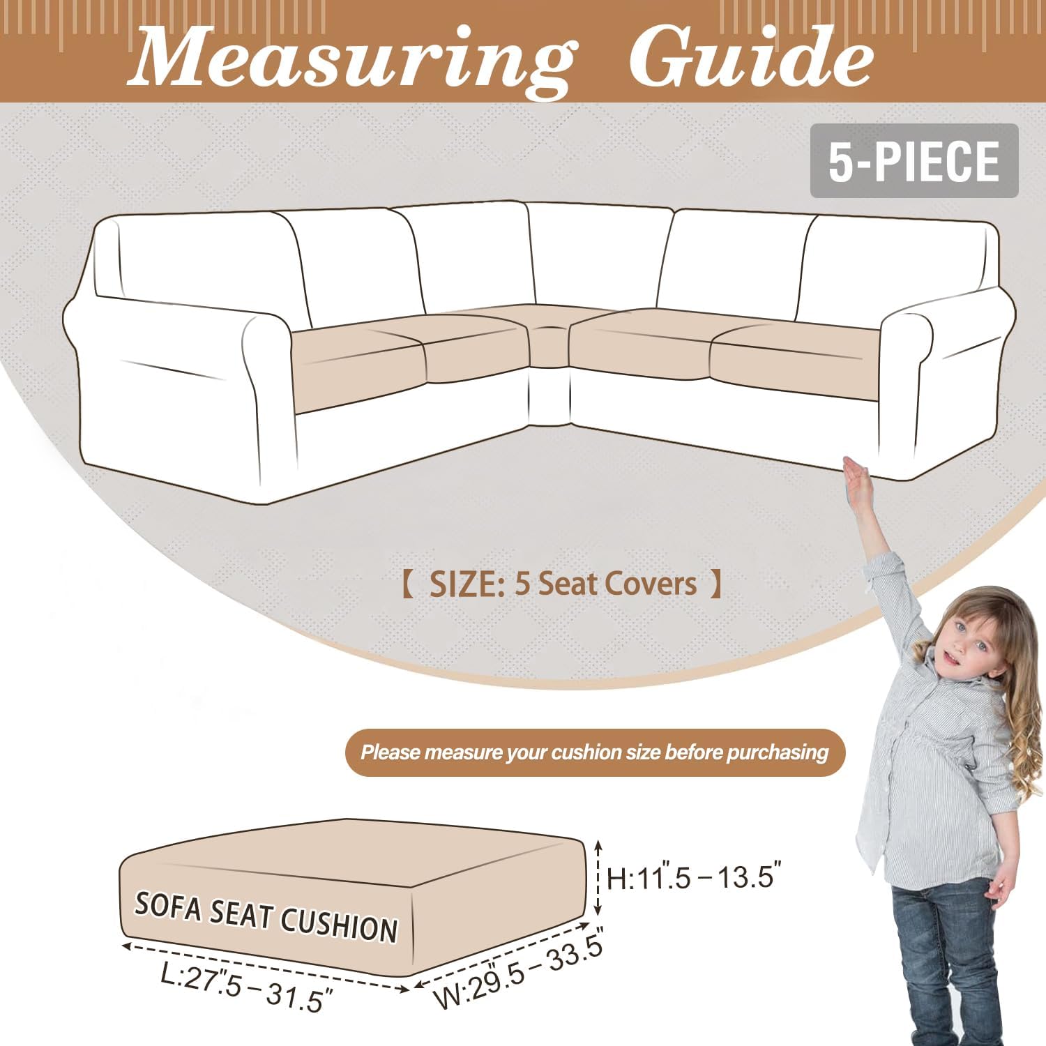 ALIECOM 100% Waterproof Corner Sectional Couch Covers L Shape Couch Cushion Covers Jacquard Stretch Pet Dog U Shaped Magic Sofa Cover Sectional Slipcover (5 Seat Covers, Light Grey)