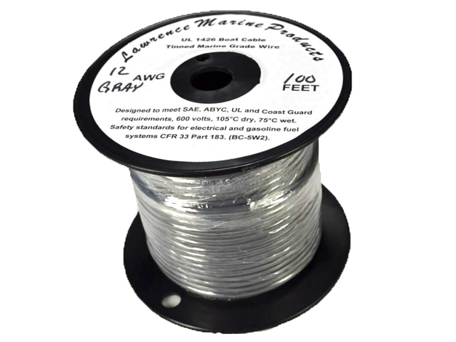 12 AWG Tinned Marine Primary Wire, Gray, 100 Feet