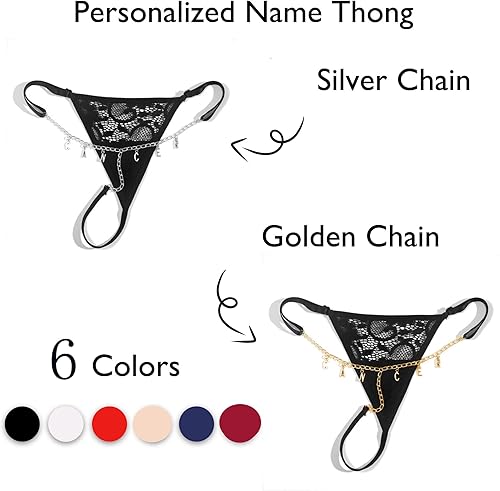 Vista 2 de Artsadd Tanga de cadena de cintura de encaje sexy personalizada para mujer, joyería con nombre personalizado, tanga de cadena plateada, regalo