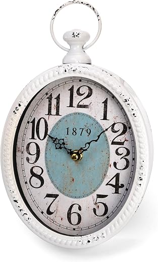 ZENFUN Oval Retro Wall Clock, Rustic Silent Clocks, Elegant Vintage Style, White Antique Design, Battery Operated Non Ticking Wall Clock for Kitchen,Farmhouse, Office(11.2 H x 6.7 W)