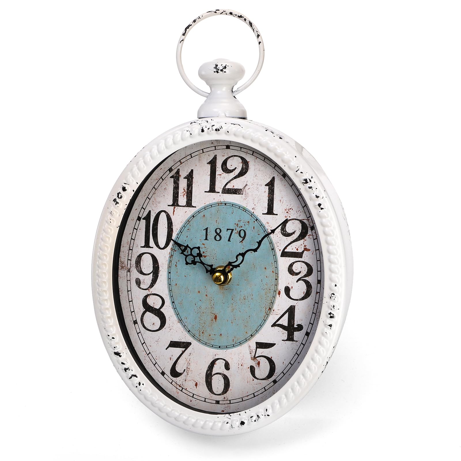 ZENFUN Reloj de pared retro ovalado, relojes silenciosos rústicos, elegante estilo vintage, diseño antiguo blanco, funciona con pilas, reloj de pared sin tictac para cocina, granja, oficina (11.25