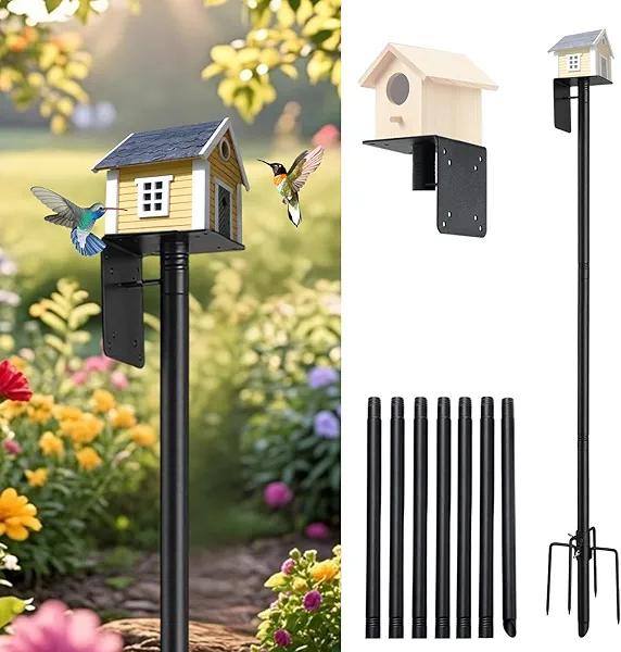 UIABOPZ Bird House Pole for Outdoors, 105 Inch Heavy Duty Birdhouse Pole for Outdoors, Adjustable Bird Buddy Pole with 5-Prong Base, Smart Bird Feeder Pole for Birds Watching, Weather Station