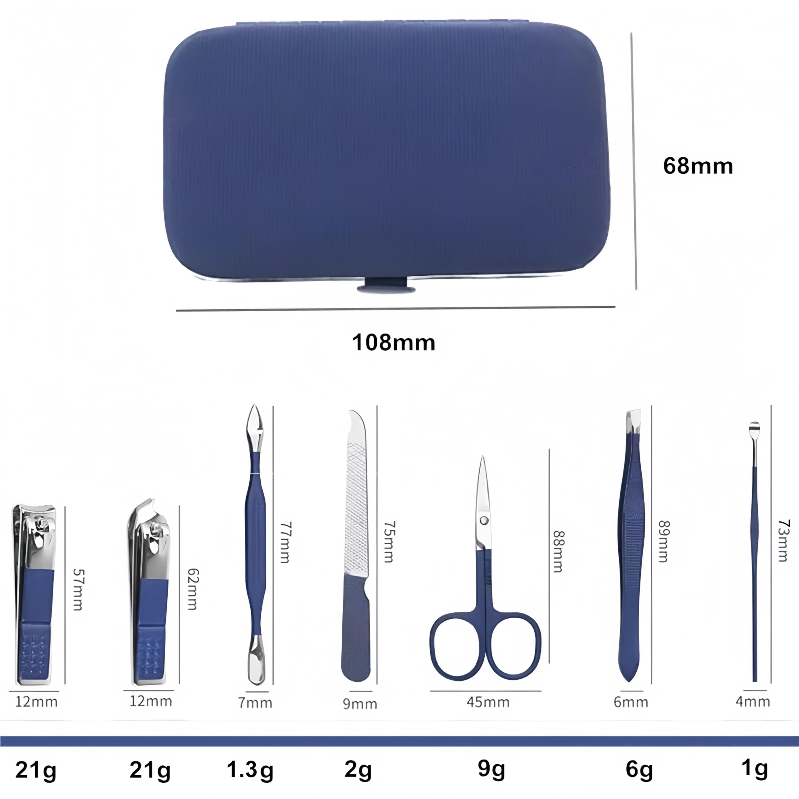 QURIPE Juego de manicura de 7 piezas, kit de cortaúñas, kit de manicura de acero inoxidable, herramientas de corte de uñas, kit portátil de aseo de viaje, el mejor regalo con estuche de lujo (azul)