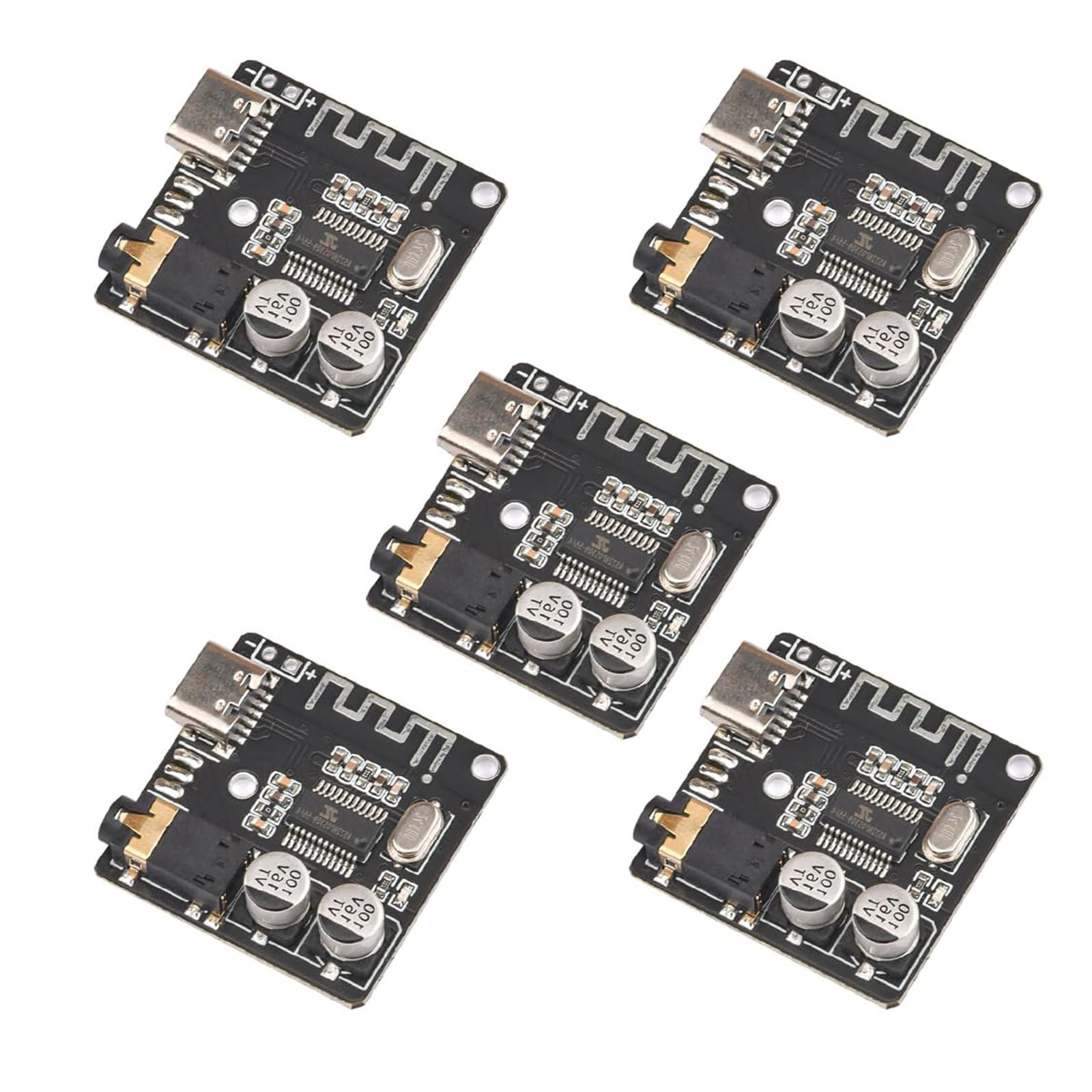 hiBCTR 5pcs Bluetooth 5.0 mp3 decoder Board with USB-c Audio Receiver, Wireless Stereo Music Module for Headphones and Amplifier Board, 12v Bluetooth Receiver with 3.5mm Jack