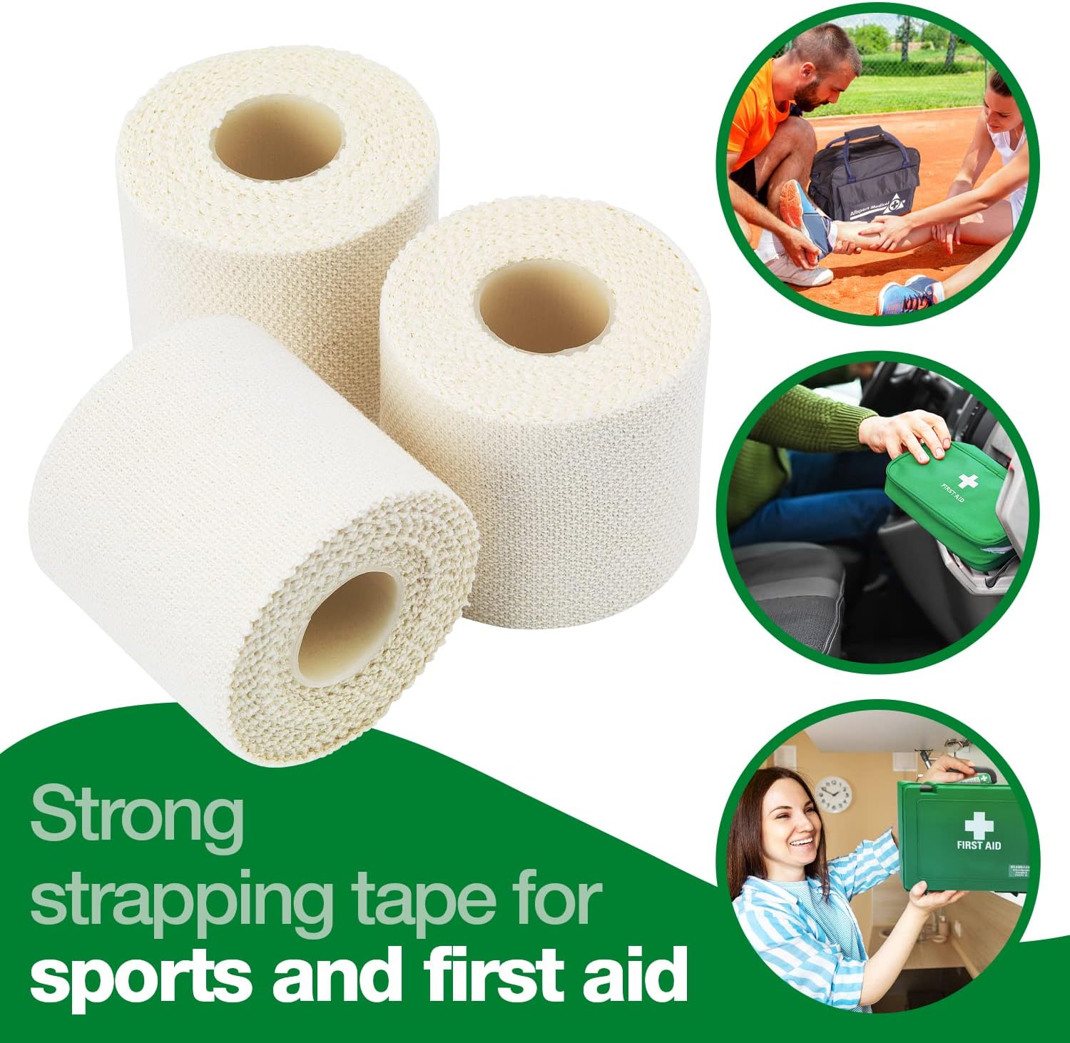 HypaBand EAB First Aid Tape, Medium (5 cm x 4.5 m) for Sports Support Strapping and Dressings - Pack of 3 Rolls