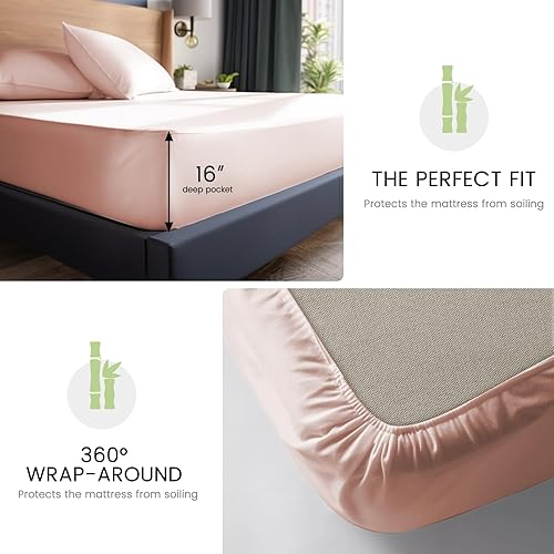 Miniatura 4 de Sábanas de bambú tamaño matrimonial, juego de 4 piezas, 100% viscosa de bambú orgánica de 400 hilos, percal de 400 hilos, ropa de cama refrescante y