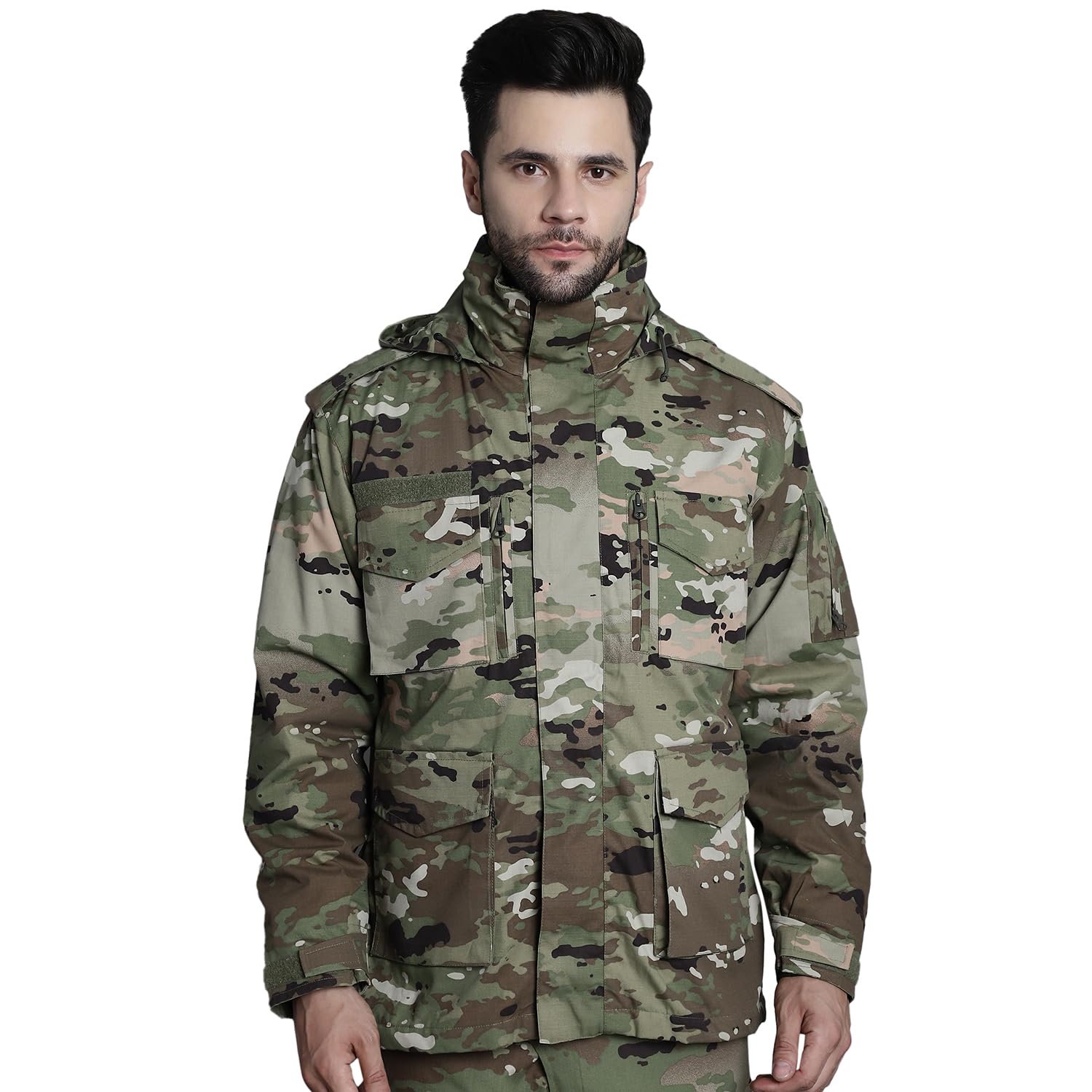 MOUNTMILLER Men's Ripstop Multicam 3 Layer Brigadier Arctic Tactical Hooded Jacket | Water Repellant | Multi-Pocket | Abrasion-Resistant | Hiking & Trekking-picture-10