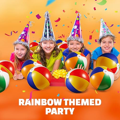 Miniatura 8 de Pelotas de playa inflables a granel, paquete de 12 bolas inflables de playa arcoíris de 16 pulgadas para niños, docena de pelotas de playa para