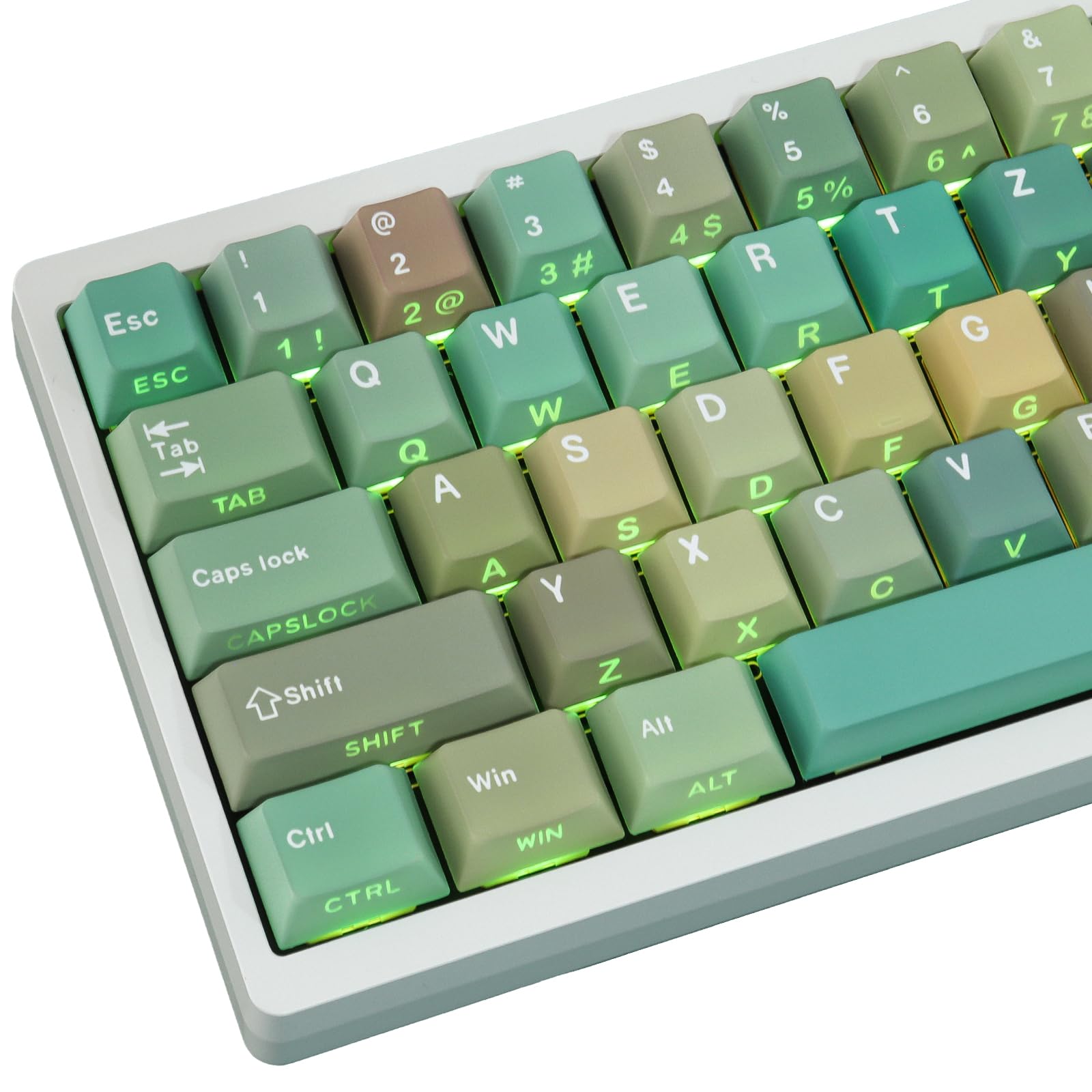 Sunzit PBT Deutsches Layout Keycaps, 132 Tasten Grüner Wald Custom Tastenkappen Cherry Profile Dye-Sub Keyboard Keycap Set mit 6.5u Spacebar für MX Switches Mechanische Gaming Tastatur