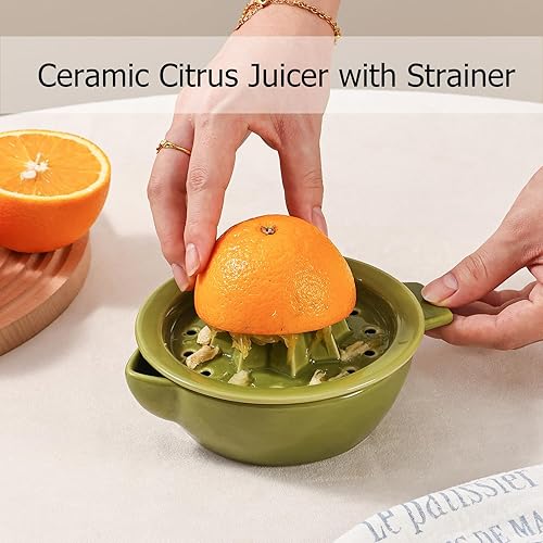 Miniatura 2 de Exprimidor manual de cerámica cítrica naranja limón exprimidor manual, exprimidor de mano con tazón de 6.8 onzas y tapa de colador, boquilla, asa,