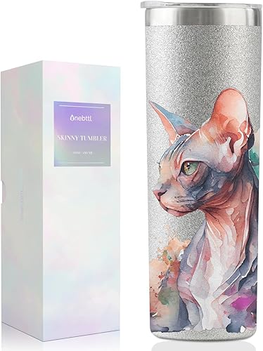 Onebttl Sphynx - Regalos para gatos de Esfinge, mamá o papá, vaso aislado de acero inoxidable de 20 onzas con popote, cepillo, tapa y caja de regalo disponible en Yaxa Peru