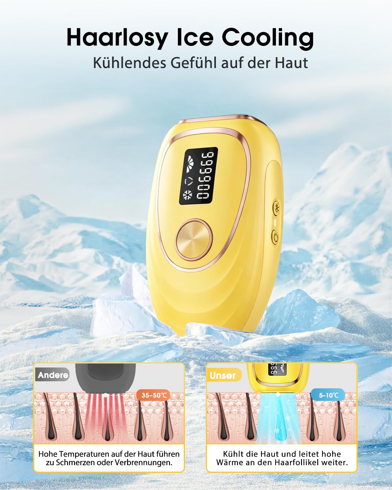 Haarlosy IPL Geräte Haarentfernung mit Kühlfunktion, 999,900 Lichtimpulse, 5 Energiestufen Schmerzfreie IPL Haarentfernung Laser Hair Removal für Frauen, Männer, Bikini, Körper und Beine