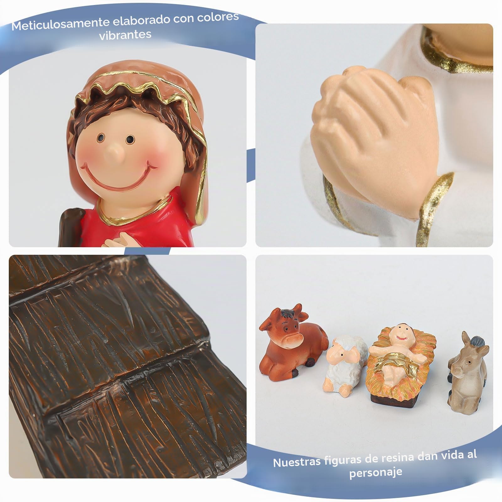 Set de Belén Navideño de 12 Piezas, Nacimiento de Jesús con María, José, Niño Jesús, 3 Reyes Magos, Pastores y Ángeles, Figuras de Resina para Decoración de Mesa, Decoración Navideña Festiva