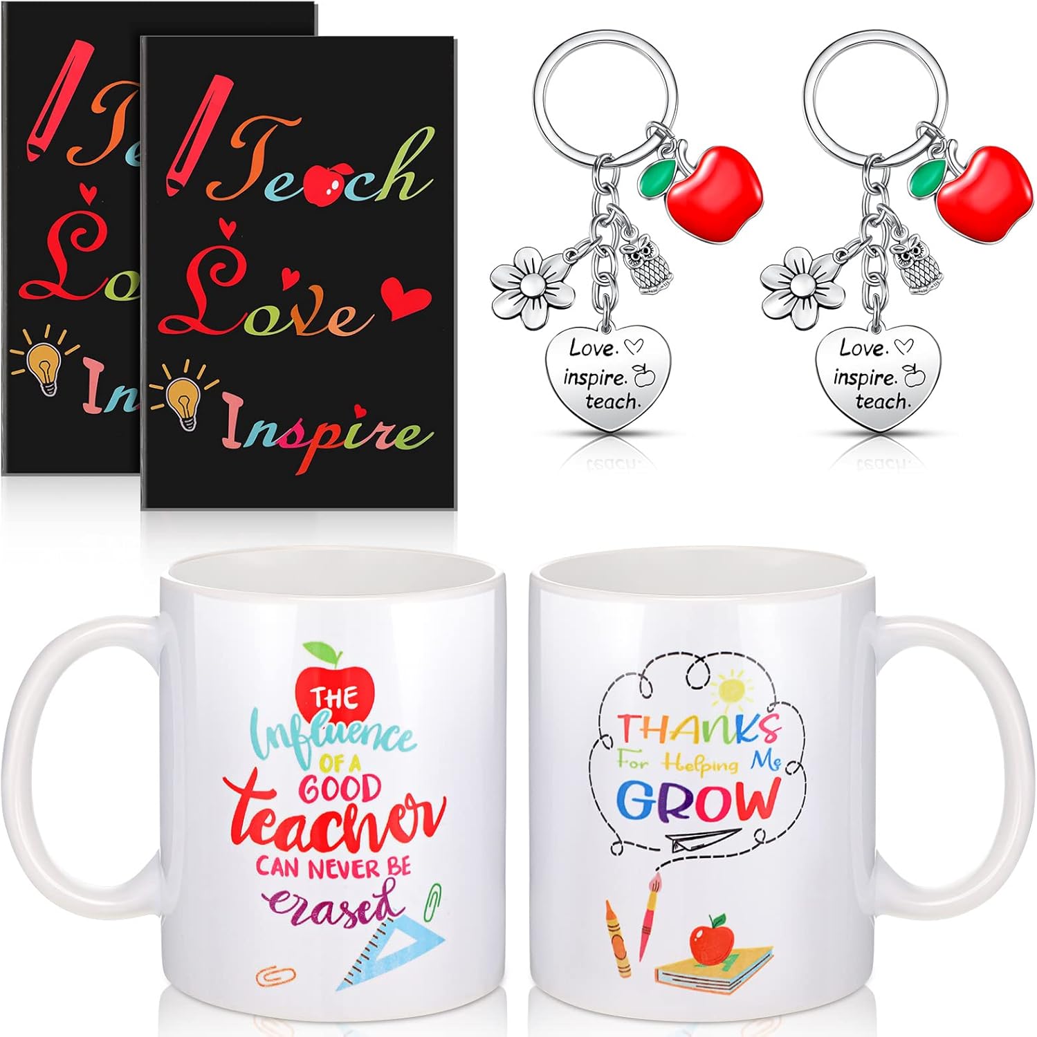 Baderke 6 Pieces Teacher Gifts Appreciation Sets for Women Thank You Include 2 Coffee Mug Cups 2 Keychains and 2 Mini Notepads for Women
