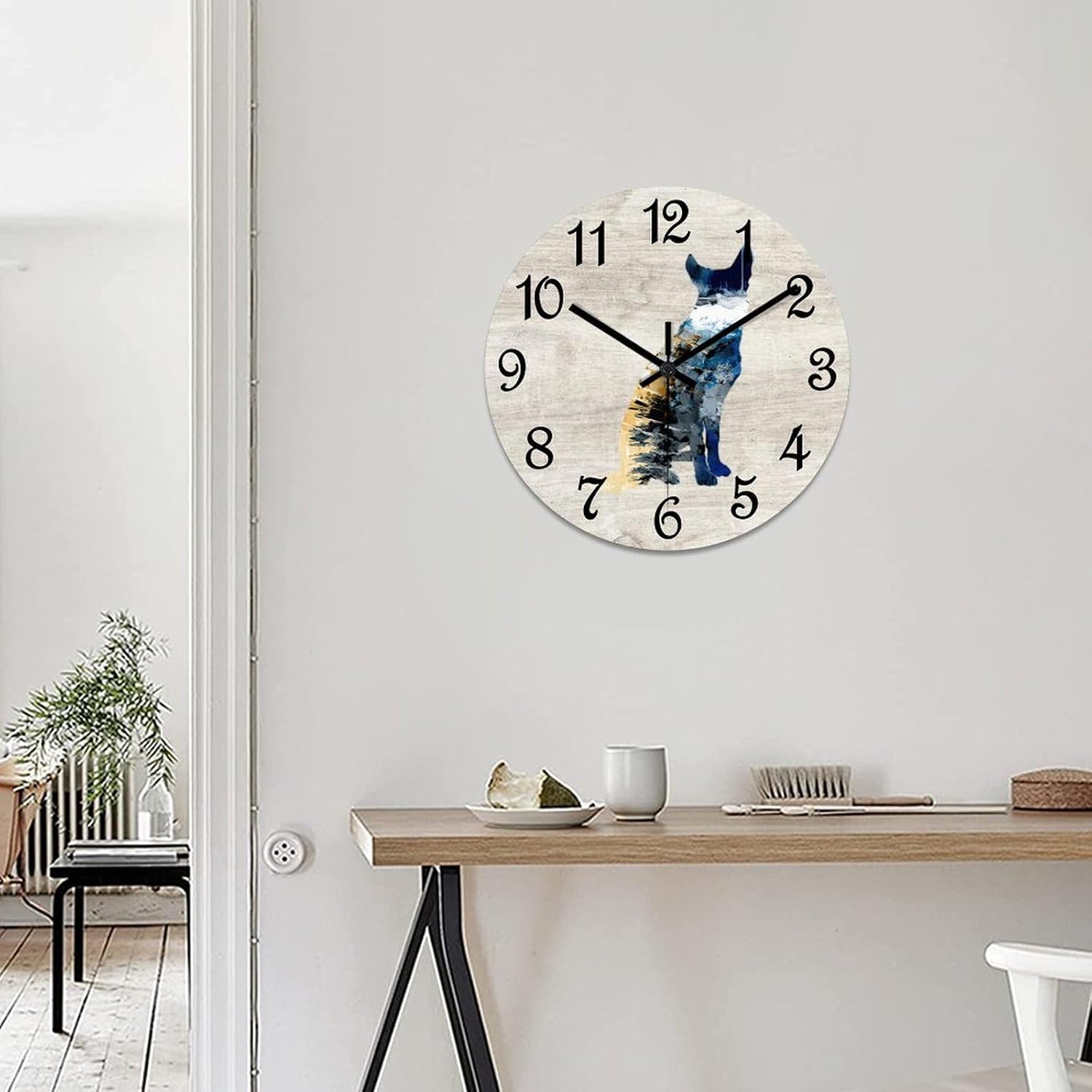 German Shepherd Wooden Wall Clock Pet Dog Quiet Digital Round Wall Clock Wood Clock Stylish Wall Decor Home Decor Clock for Dining Room Farmhouse