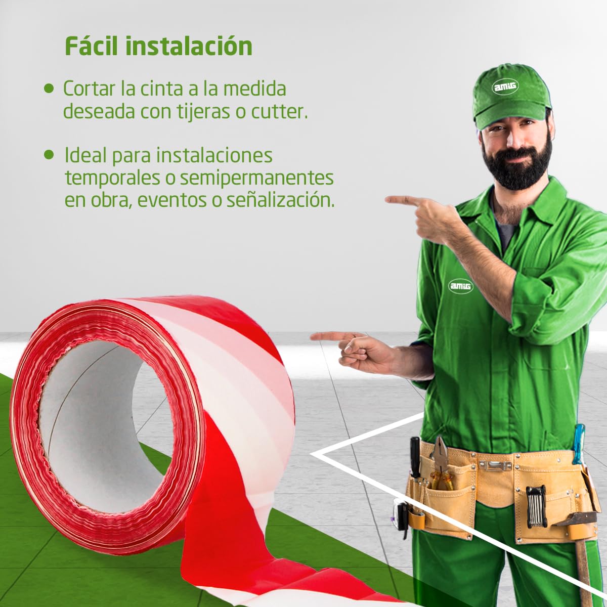 Amig - Pack de 15 Cintas de Balizamiento - Para Señalización y Advertencia de Peligro - Resistentes al Agua y Flexibles - Polietileno de Baja Densidad LDPE - 70mm x 500m - Cinta Rojo y Blanco