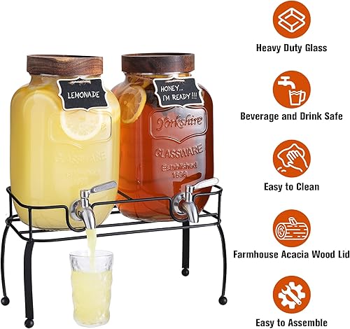 Miniatura 4 de mustry Dispensador de bebidas de vidrio para fiestas, dispensador de bebidas de 1 galón con soporte y espita de acero inoxidable sólido, utilizado