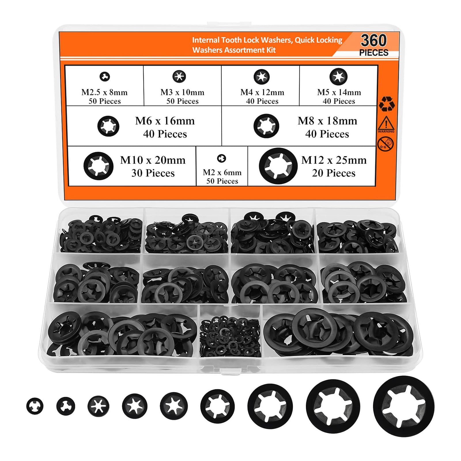 Buxuaaaa Multicolor 360Pcs 9 Sizes Internal Tooth Washers Push On Locking Washers Speed Clips Fastener Quick Speed Locking Push On Washer Clips Retaining Fasteners