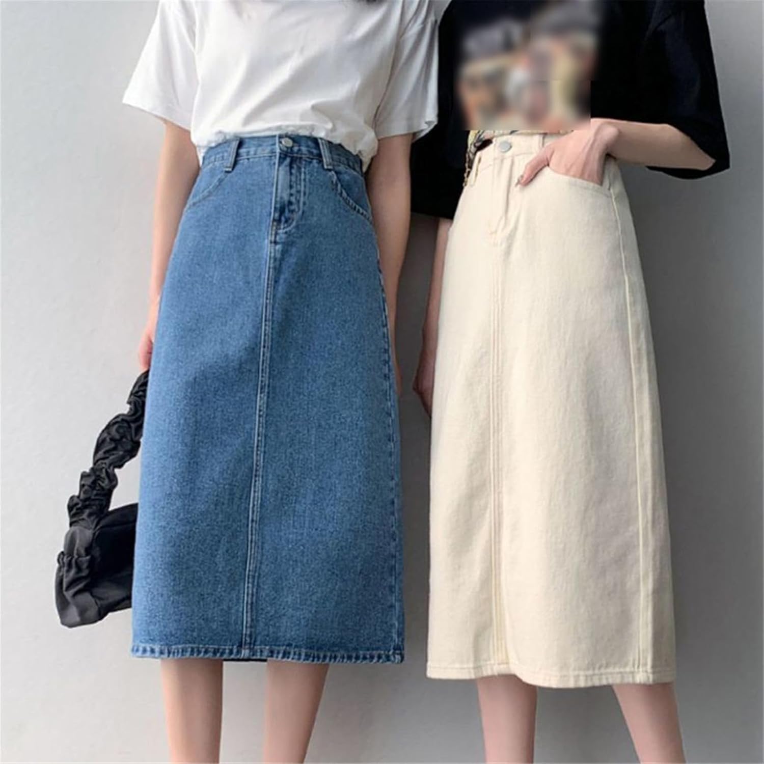 スカート SLITS DENIM SKIRT Women's Denim midi skirt with slit | Grey | Diesel