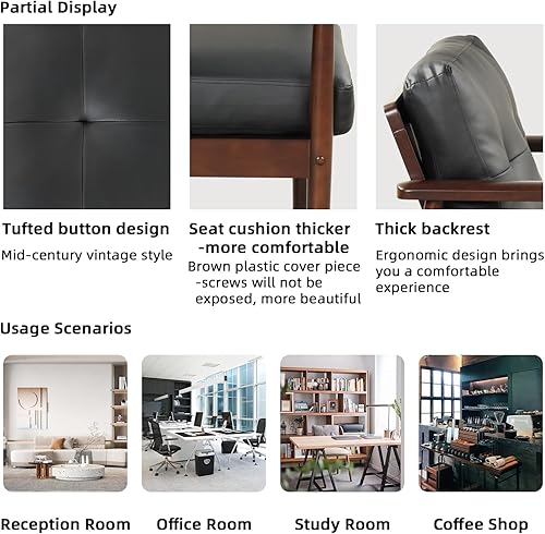 Miniatura 5 de STHOUYN Silla moderna de mediados de siglo, juego de 2 sillas de cuero sintético con brazos de madera, sillas de sala de estar, sillón de lectura