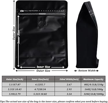 Coffee Bags with Valve (50 PCS,32oz/2lb) Black High Barrier Aluminum Foil Flat Bottom Standing Coffee Beans Storage Packaging Bags, Reusable Heat Seal Side Zipper Pouches for Small Business and Home