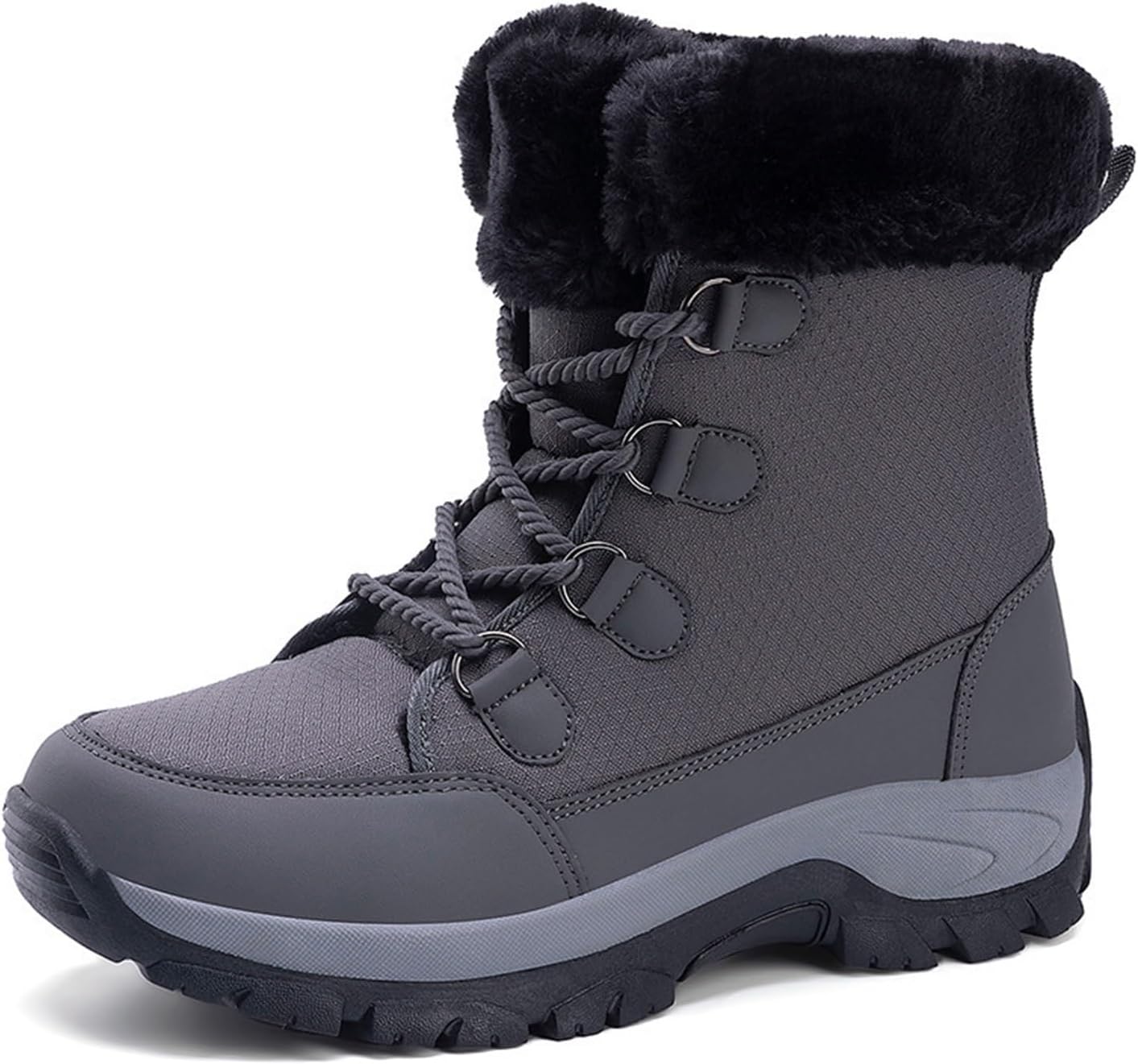 Mens Snow Boots Winter Warm Fur Lined Shoes Non-Slip Insulated Hiking Boot Lace-Up Ankle Outdoor Boots (Color : Gray, Size : 10)