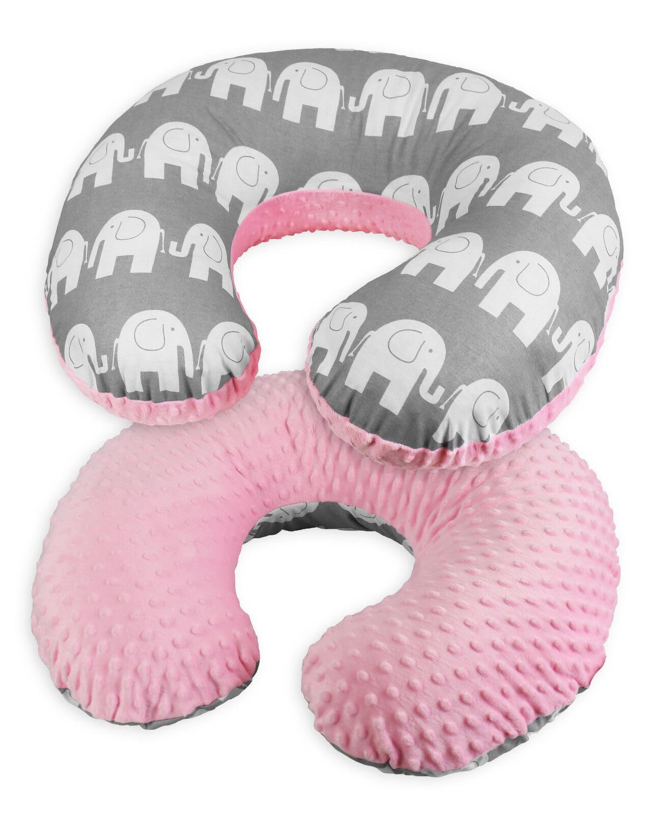 Babymam Pink/ Elephants Grey Baby Feeding Pregnancy Pillow Cover Newborn Nursing Dimple /Elephants Grey