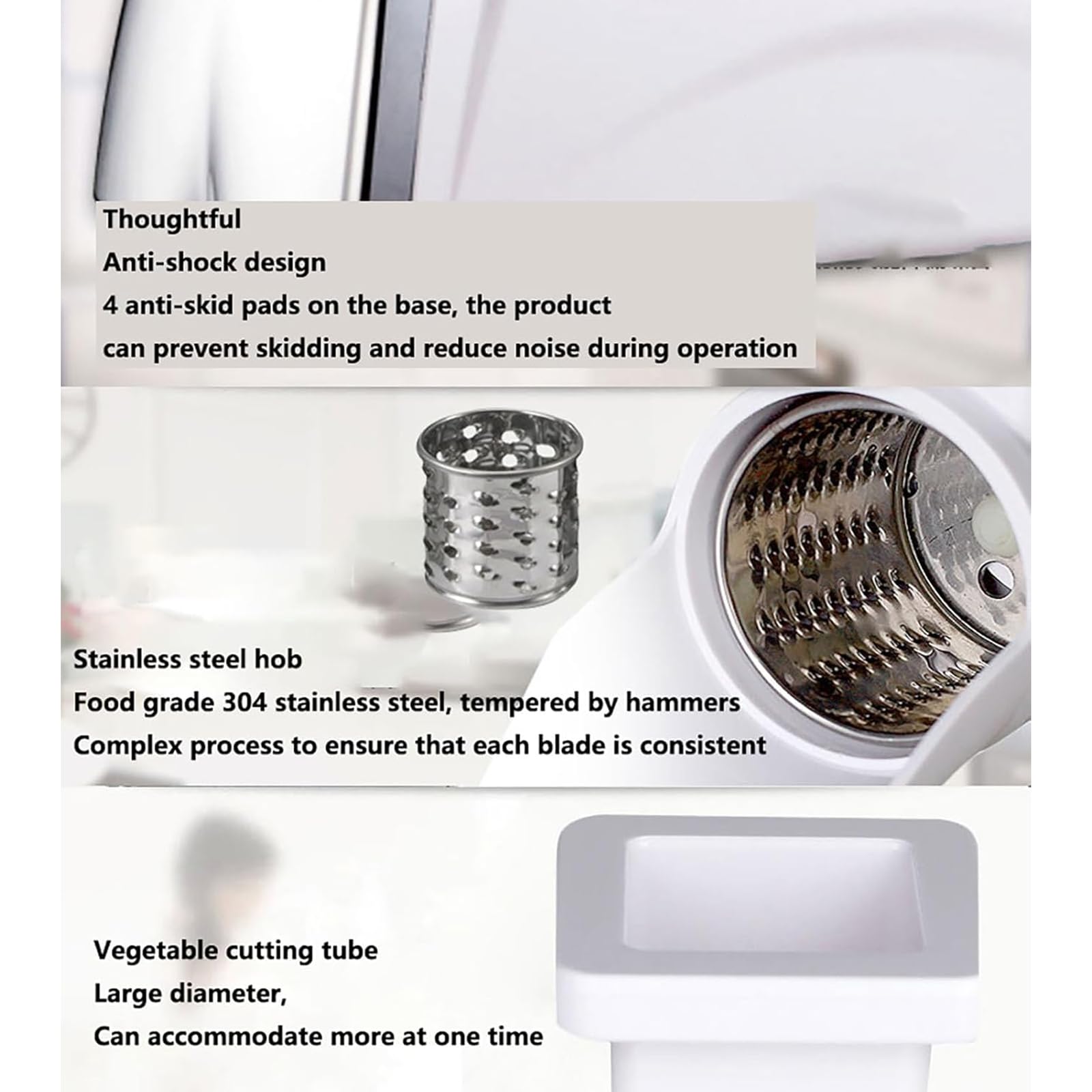 Grattugia elettrica per formaggio, 300 W, trituratore rotativo con 3 lame in acciaio inox, professionale per formaggio, patate, cipolle, aglio, cetrioli, carote, 30 kg/h