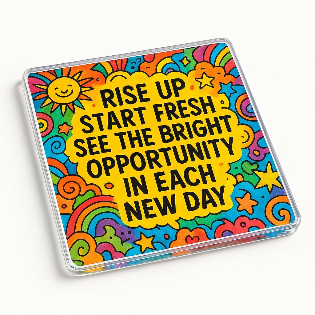 The Plum Penguin Joyful Horizons Acrylic Coaster Gift With Vibrant Motivational Design - Inspirational Decor For Daily Positivity Boost
