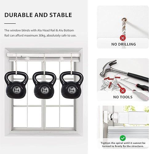 Miniatura 4 de LazBlinds Mini persianas horizontales de aluminio de 1 pulgada sin herramientas, sin taladro, para ventana, corte personalizado a medida, opacas,