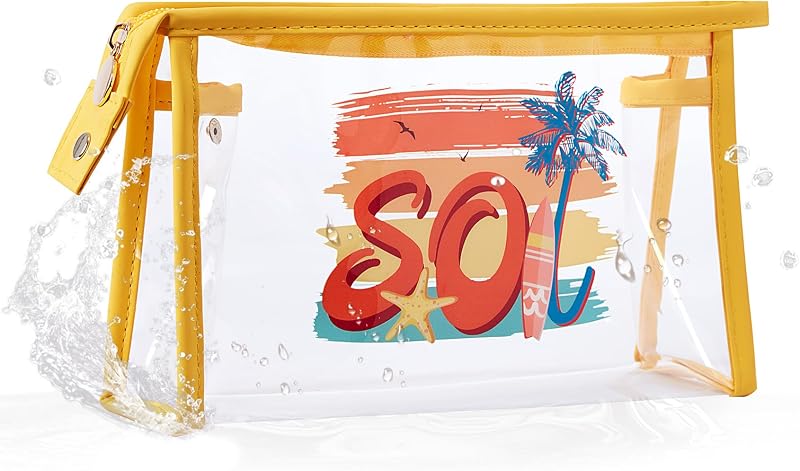 Necessaire transparente COSHAYSOO com estampa SOL, laranja, impermeável, 22,35 cm x 6,86 cm x 13,97 cm