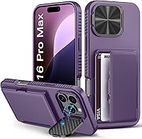 Vista 15 de Funda para iPhone 16 Pro Max con tarjetero (4-5 tarjetas), funda deslizante para cámara y protección de grado militar, a prueba de golpes, Azul