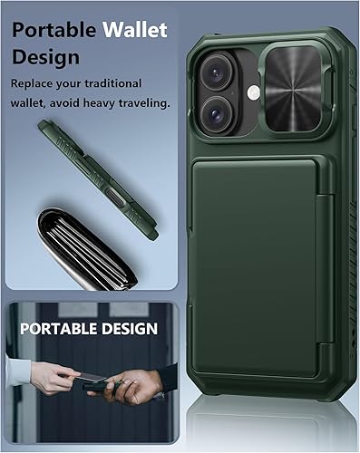 Miniatura 6 de ATATOO Funda tipo cartera para iPhone 16 con tarjetero (almacena 3-5 tarjetas) bloqueo RFID y funda deslizante para cámara, protección de grado