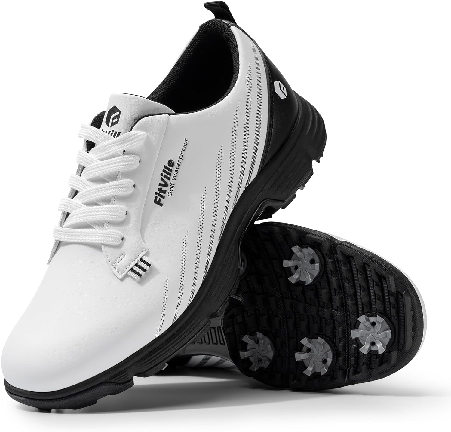 FitVille Wide Mens Golf Shoes Waterproof Lightweight Golf Shoes Men Spiked Extra Cushioning for Flat Feet Arch Fit Heel Pain Relief