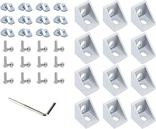 QIJINTRID 12 Sets 2020 Series Aluminum Extrusion Profile Connector Set,12 pcs Corner Brackets,with 24 pcs T-Nuts and Hex Screw Bolt for 6mm 20S Slot Aluminum Profile Accessories