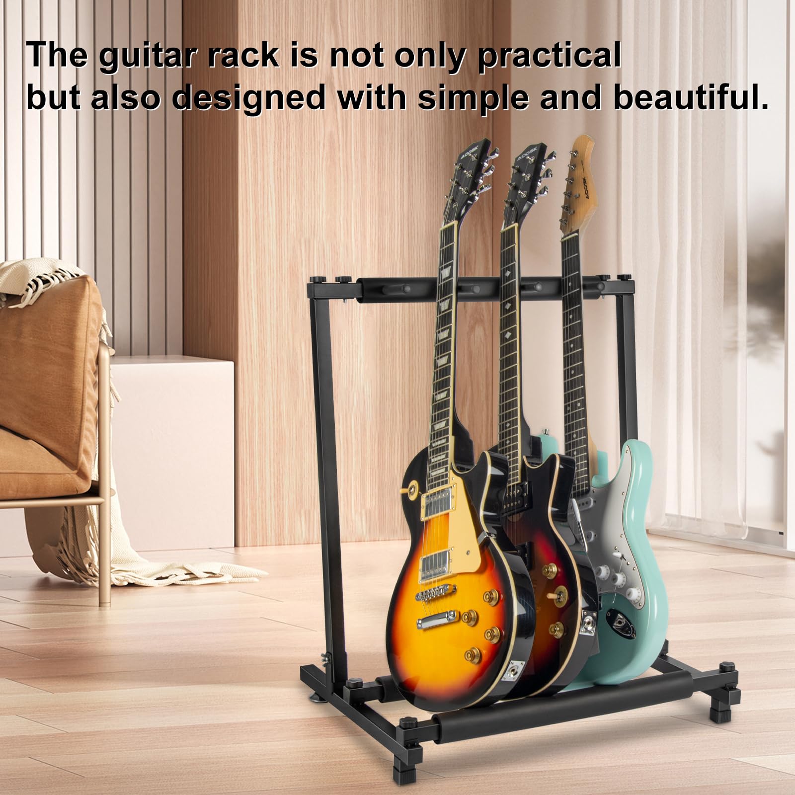 AODSK Gitarrenständer für 3 verschiedene Gitarren mit klappbarem Design, tragbarer schwarzer Gitarrenhalter, schwarzer Gitarrenständer für Gitarre und Bass, Studio und Zuhause (3 Gitarren)