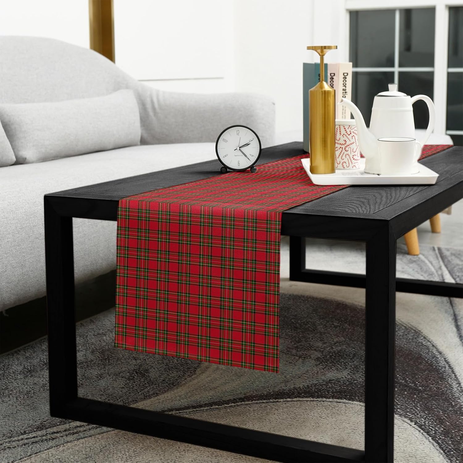Christmas Plaid Table Runner 120 Inches Long for Dining Table, Cotton Linen Farmhouse Table Runner Washable Dresser Scarf for Coffee Table Kitchen Party Holiday Red Green Winter Xmas Buffalo Plaid