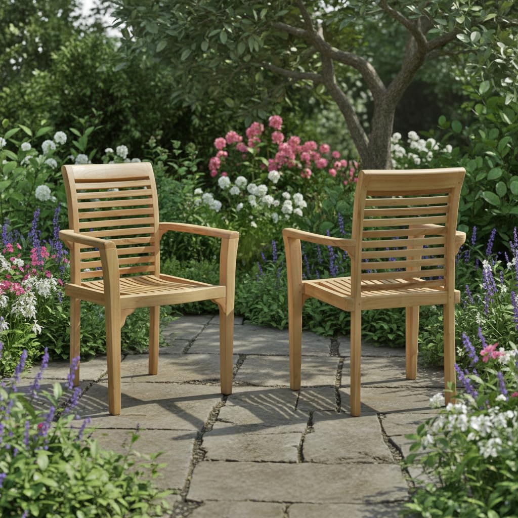Teck'Attitude Fauteuils de Jardin empilables en Teck Samoa (Lot de 2)