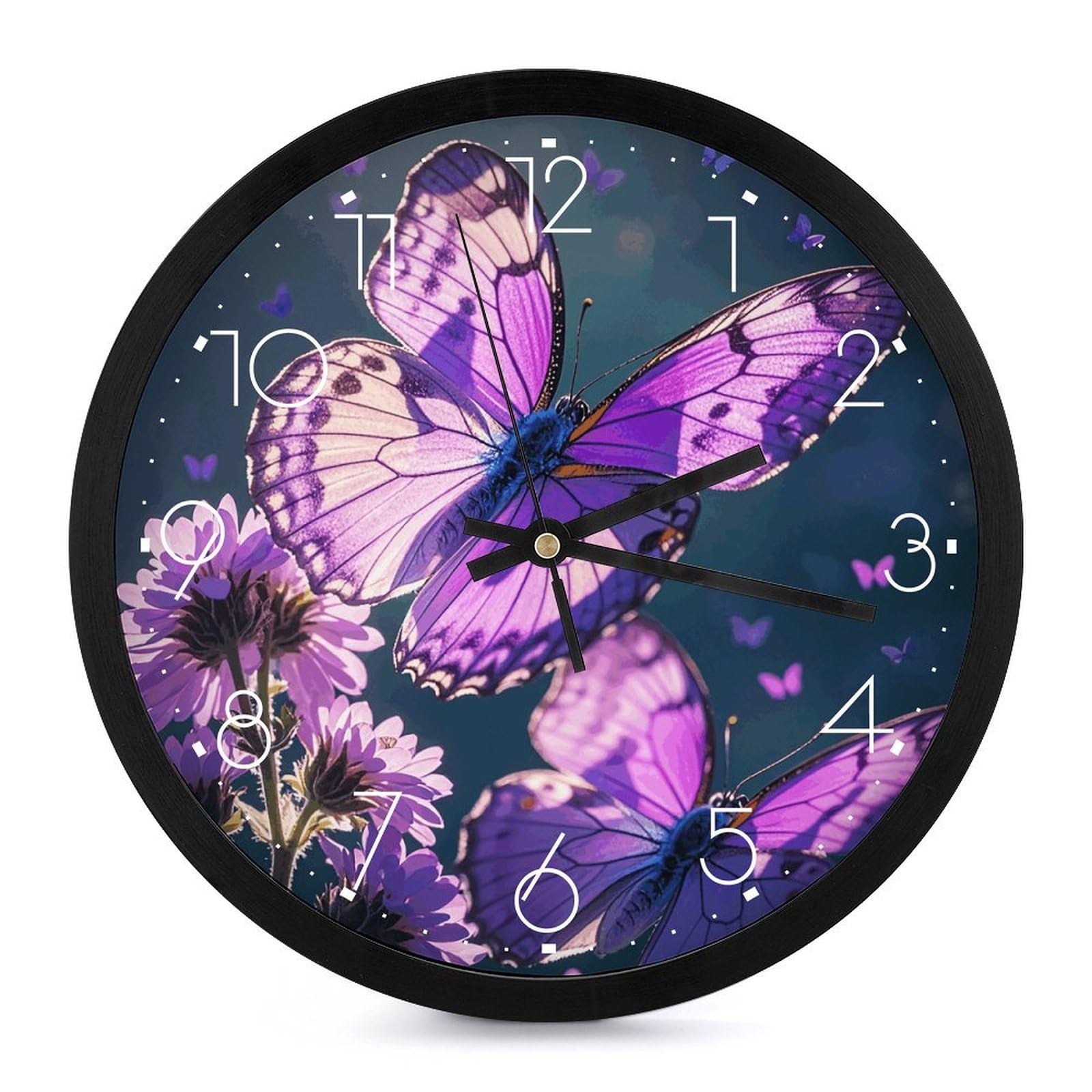 Horloge murale personnalisée lisible et silencieuse papillons violets