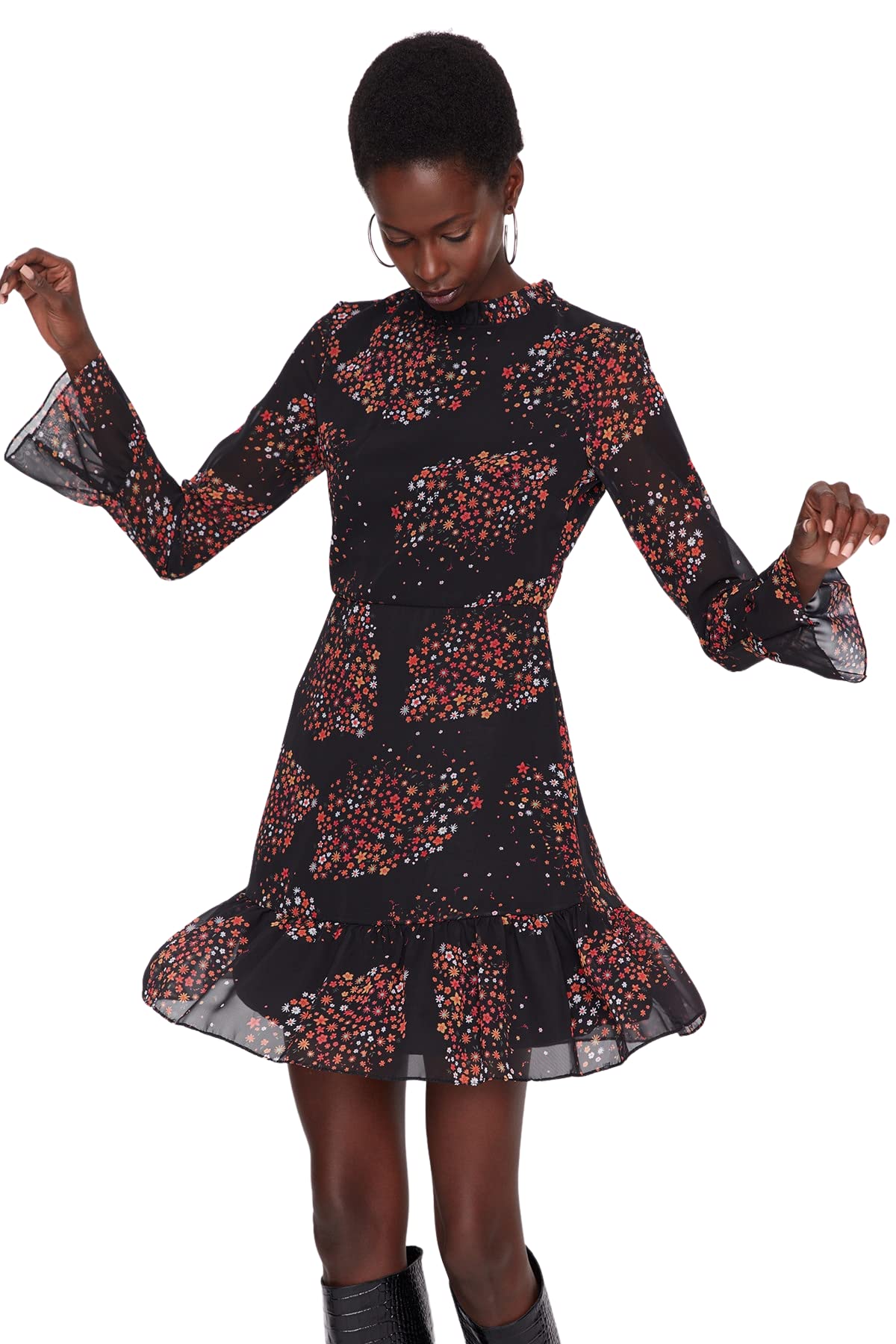 Trendyol Women's Brown Mini A-Line Regular Fit Woven Dress