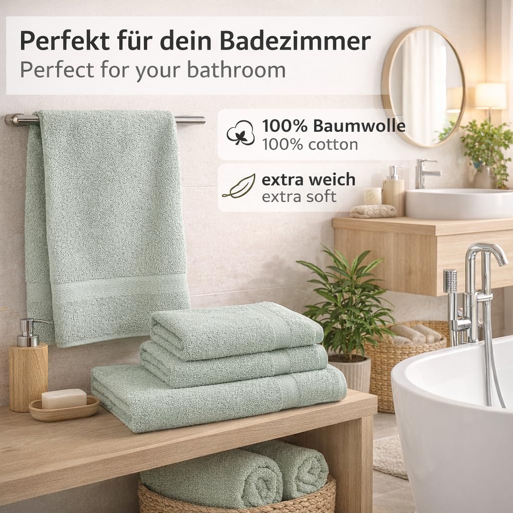 Betz Premium Handtuch Set 4-teilig – 2 Duschtücher 70×140 cm & 2 Handtücher 50×100 cm, 100% Baumwolle 470 g/m², saugstark & weich, Oeko-TEX® Farbe heugrün