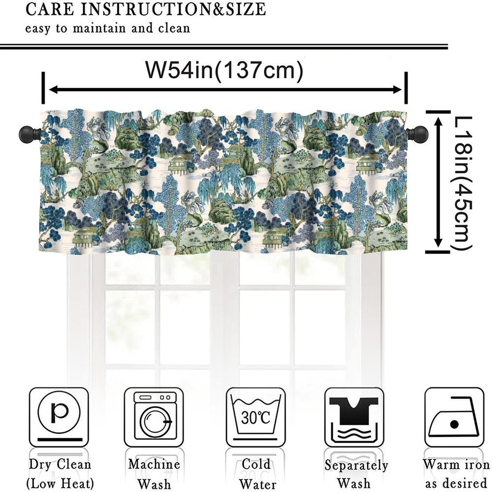 Yearn Jear Chinoiserie Vintage Valance Curtains, Mountain Landscape Valances Curtain Panel Windows Treatment Drapes for Kitchen Bedroom Living Room 54x18In