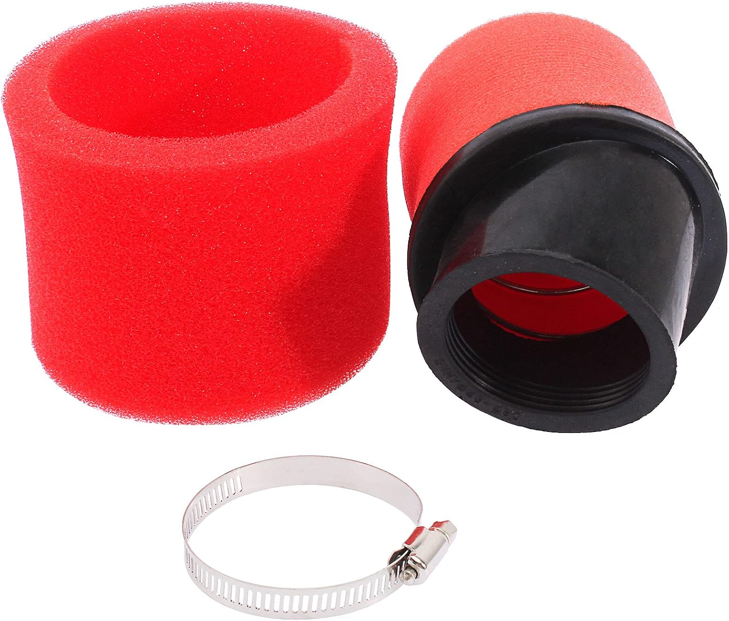 2Pcs Universal 48mm 49mm 50mm Red Angled Double Foam Pod Performance Filter 50cc 70cc 90cc 110cc 125cc ATV Quad Scooter Go Kart Moped Pit Super Pocket Mini Bike