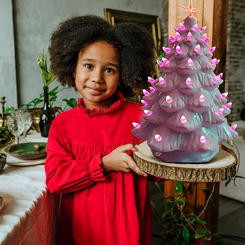 Miniatura 56 de Luces de repuesto de cerámica para árbol de Navidad, adornos de luz multicolor mediana para árbol de cerámica (117 bombillas + 5 estrellas superior)