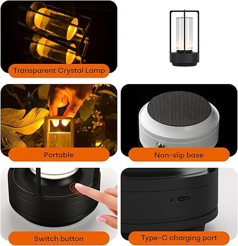 Miniatura 6 de Lámpara de mesa LED portátil inalámbrica, lámpara de escritorio recargable con sensor táctil (2600 mAh), regulable de tres niveles adecuada para