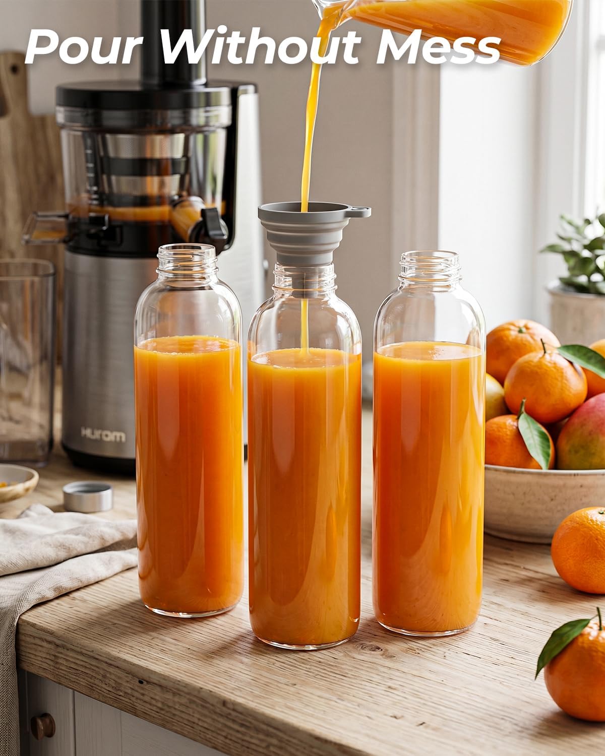Zukro Glass Juice Bottles With Lids 32 oz, 3 Pack Clear Glass Bottle with Airtight Stainless Steel Lids For Juicing, Water, Homemade Drinks, Leak Proof & BPA Free
