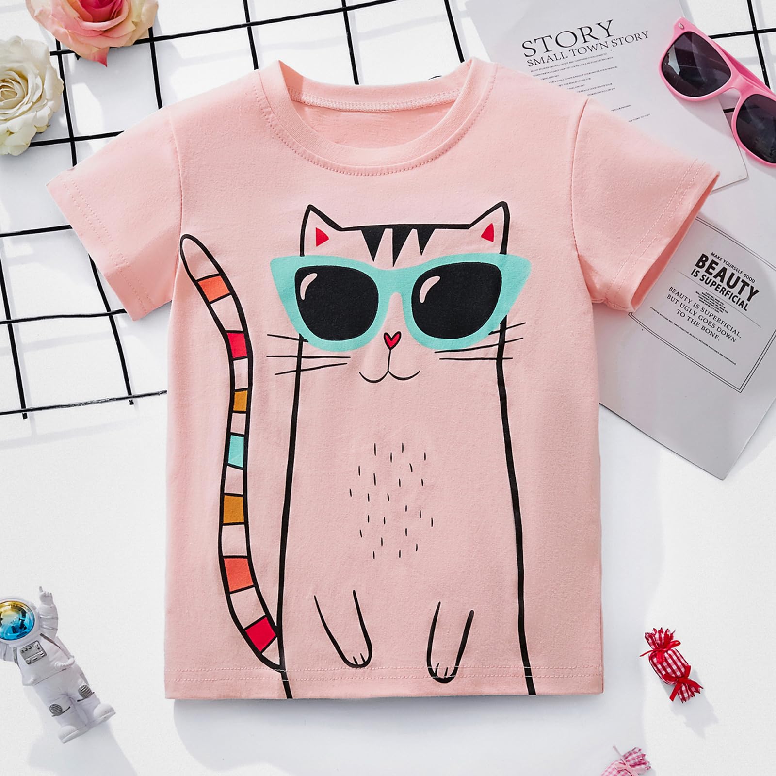 Camisetas de Manga Corta para Niñas T-Shirts Algodón de Unicornio Ropa de Verano para Niña 3-8 Años