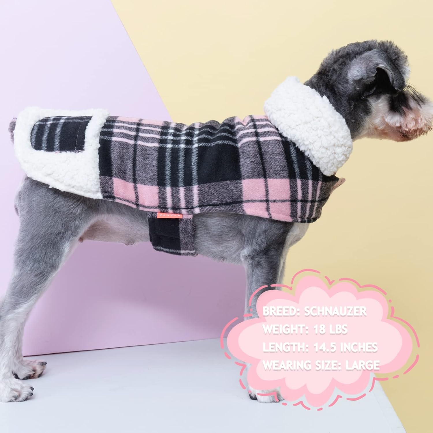 KYEESE Dog Jacket Checked Plaid with Leash Hole for Winter Windproof Sort Warm Lined Dogs Vest Cold Weather Coats with Pocket for Small Dogs Cats