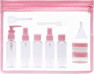 INOVERA (LABEL) 10 Pcs Travel Toiletry Bottles Kit - Refillable Spray Bottle - Cosmetic Containers for Shampoo, Body Lotion, Cream - Travelling Toiletries Container Set (Pink)